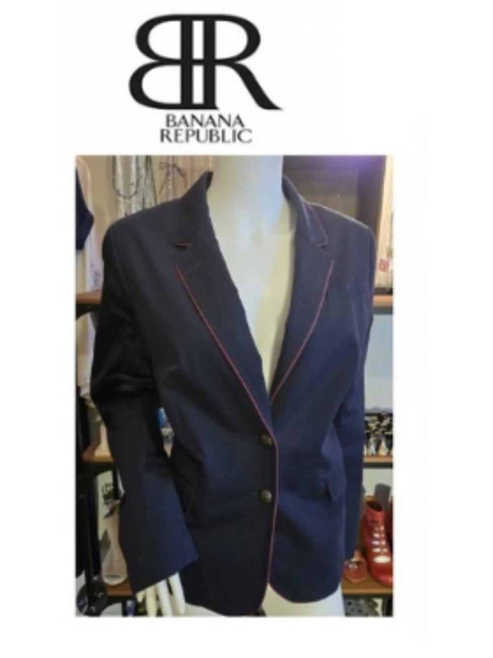 Banana Republic Navy Blue Pink Trim Academia Blazer size 12 / Large